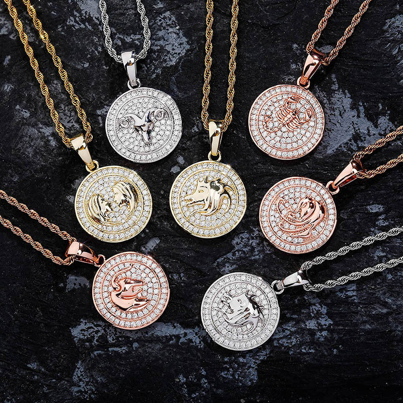 Ice Circle Cut Zodiac Circle Moissanite Pendant