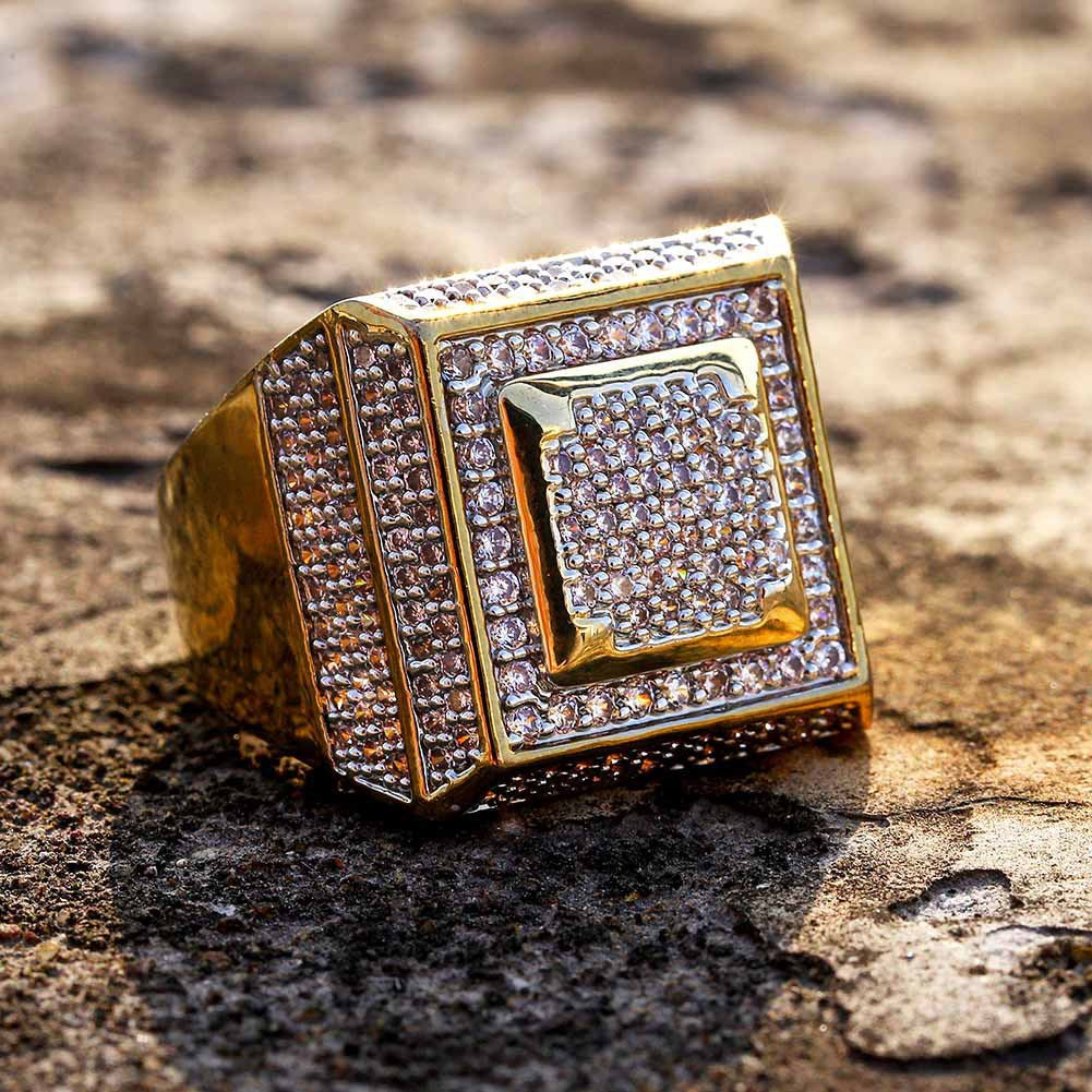 Ice Moissanite Round Cut Square Ring