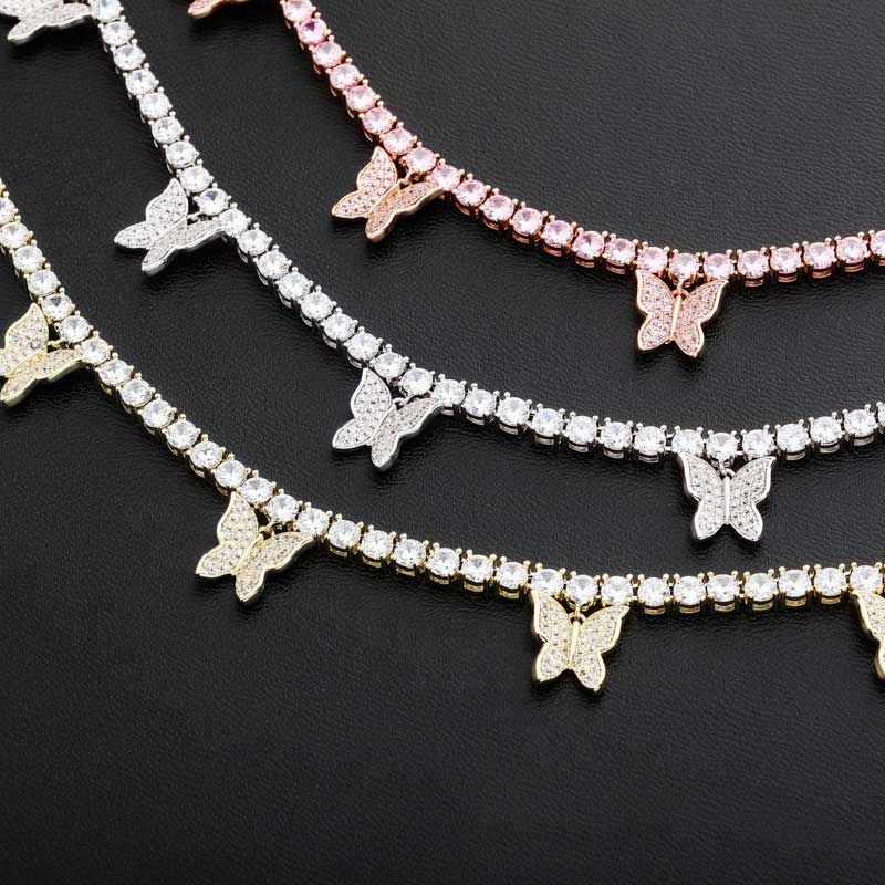 Women's Handsets Pink Butterfly Tennis Chain in Rose Gold