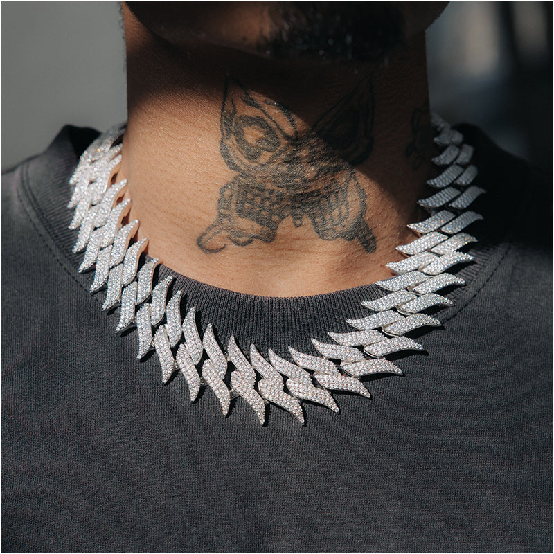 18mm Spiked Moissanite Cuban Chain White Gold