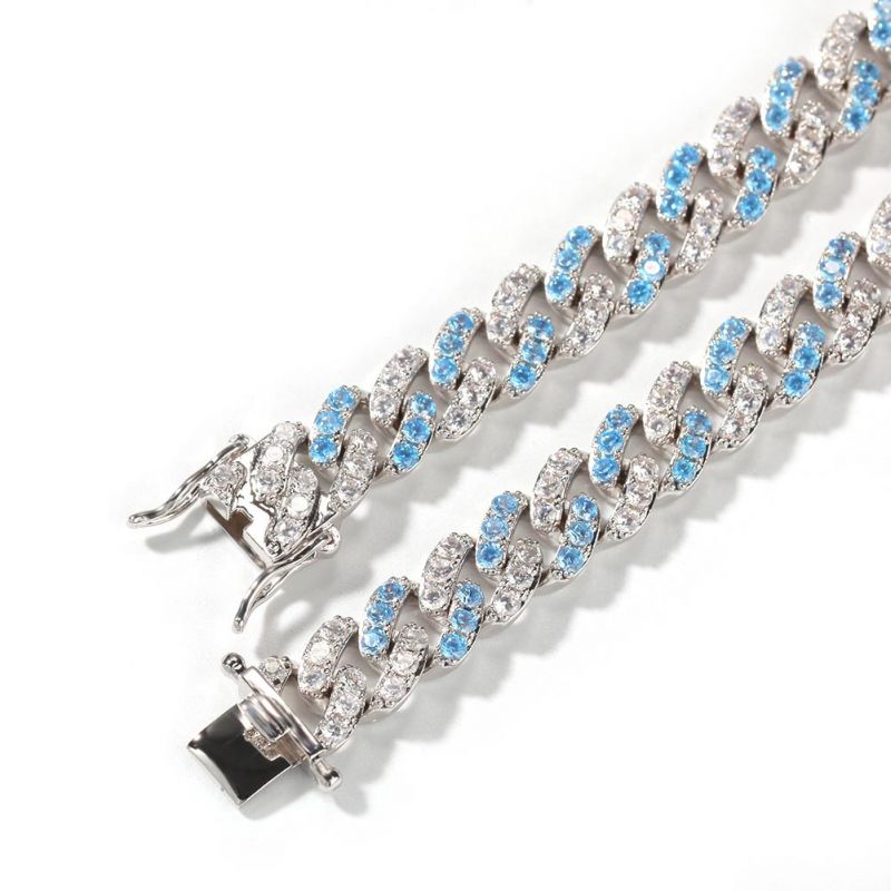 8mm Moissanite Blue&White Iced Cuban Bracelet