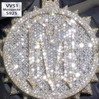 S925 Moissanite Letter M Round Pendant