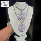 Moissanite Three Dimensional Double Hand Prayer Round Pendant