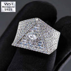 Iced Out Triangle Pyramid Eye of Horus Marquise & Baguette Cut Ring in White Gold