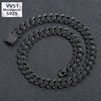 10mm/13mm/15mm/20mm Black Moissanite Hip Hop Diamond Cuban Chain