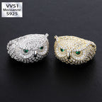 18K Gold Plated Moissanite Owl with Jewel Hip Hop Ring