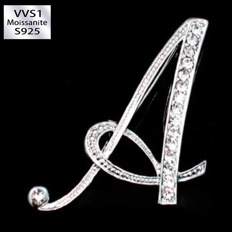 Moissanite Initial Letter Jewelry Brooches