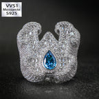 Moissanite Sparkling Crown Sapphire Ring
