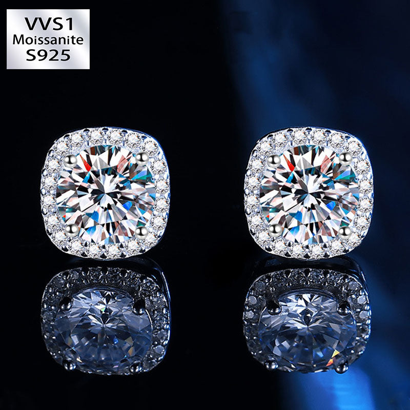 0.5CT/1CT/2CT Moissanite Square Rock Sugar Earrings