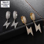 Moissanite Hip Hop Lightning Design Hoop Earrings