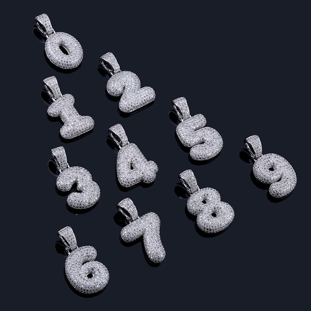 Ice 0-9 Arabic Numerals Moissanite Pendant