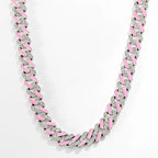 11mm Half Stones and Pink Cuban Link Choker Set