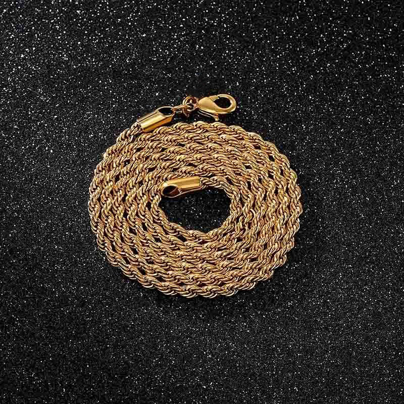 3mm 18K Gold Finish Rope Chain for Women