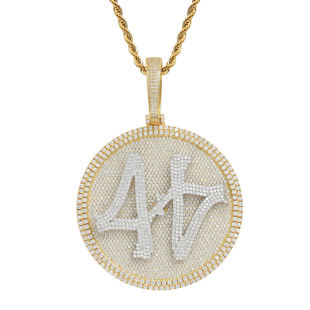 Number 44 Moissanite Rotatable Large Turntable Solid Pendant