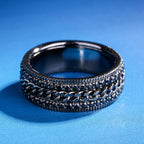 Iced Out Moissanite Cuban Link Rotating Mens Ring in Black Gold