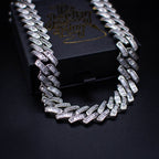18mm Baguette Cuban Link Chain in White Gold