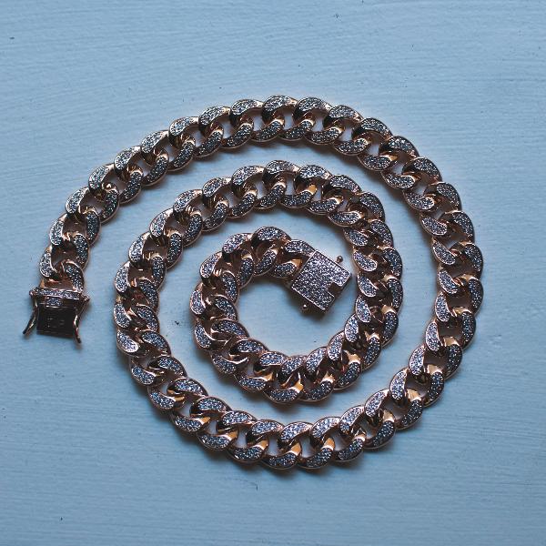 Moissanite Diamond Cuban Link Chain (12mm) in Rose Gold