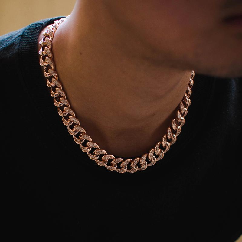 Moissanite Diamond Cuban Link Chain (12mm) in Rose Gold