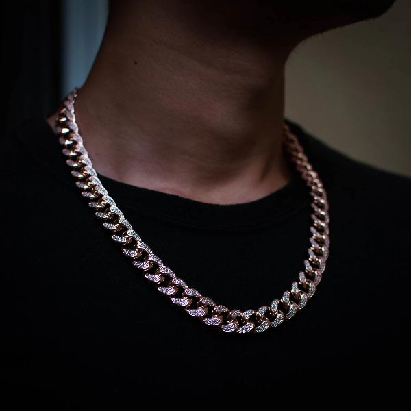 Moissanite Diamond Cuban Link Chain (12mm) in Rose Gold