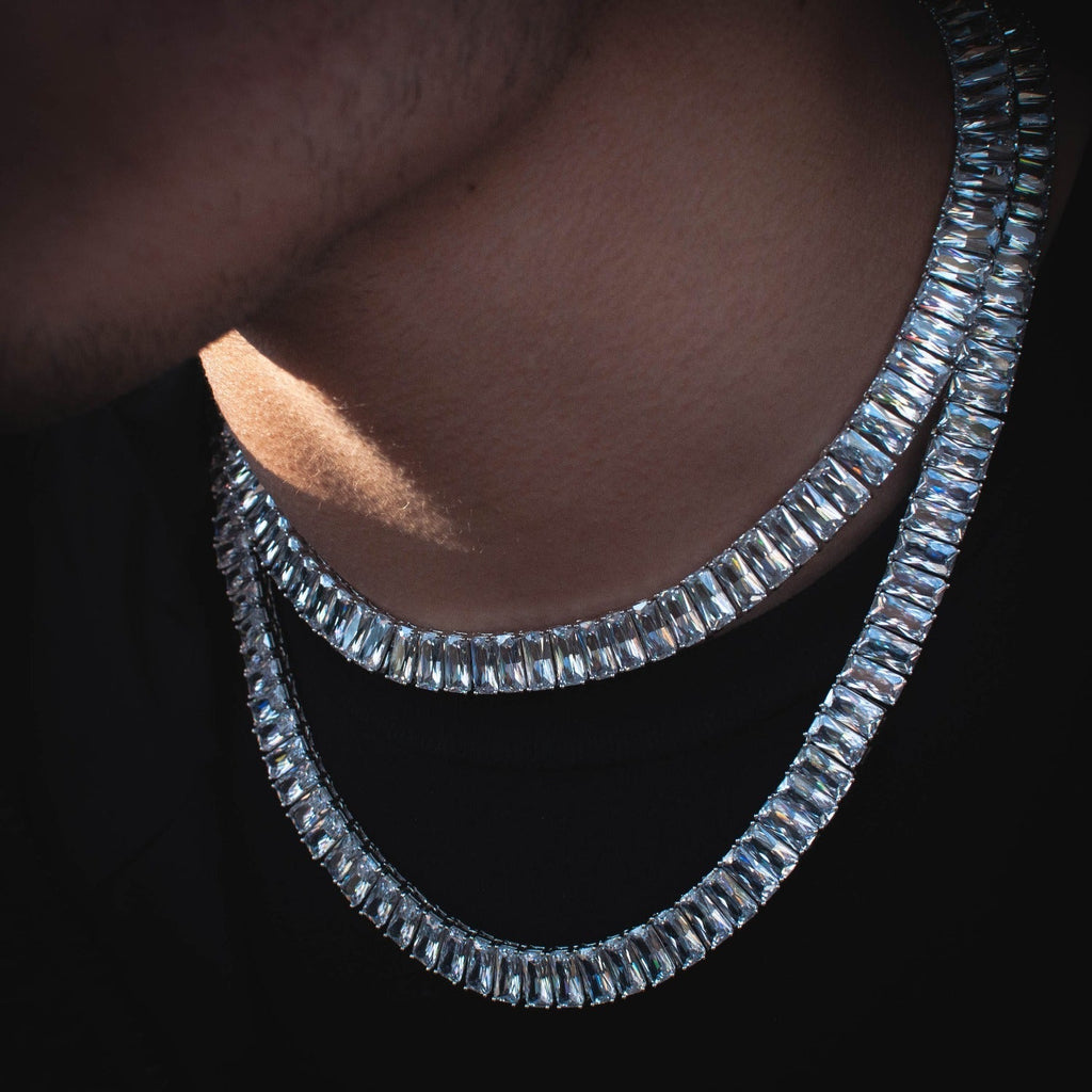 Moissanite Baguette Tennis Chain in White Gold