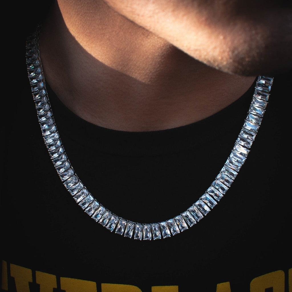 Moissanite Baguette Tennis Chain in White Gold