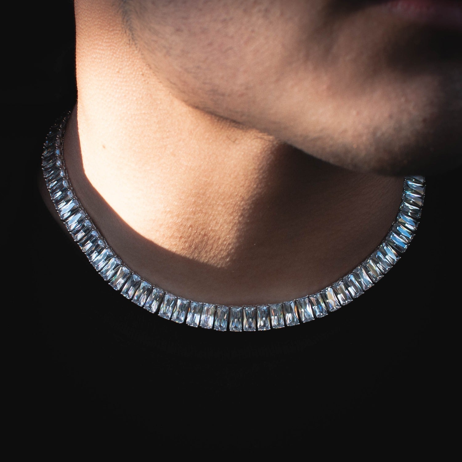 Moissanite Baguette Tennis Chain in White Gold