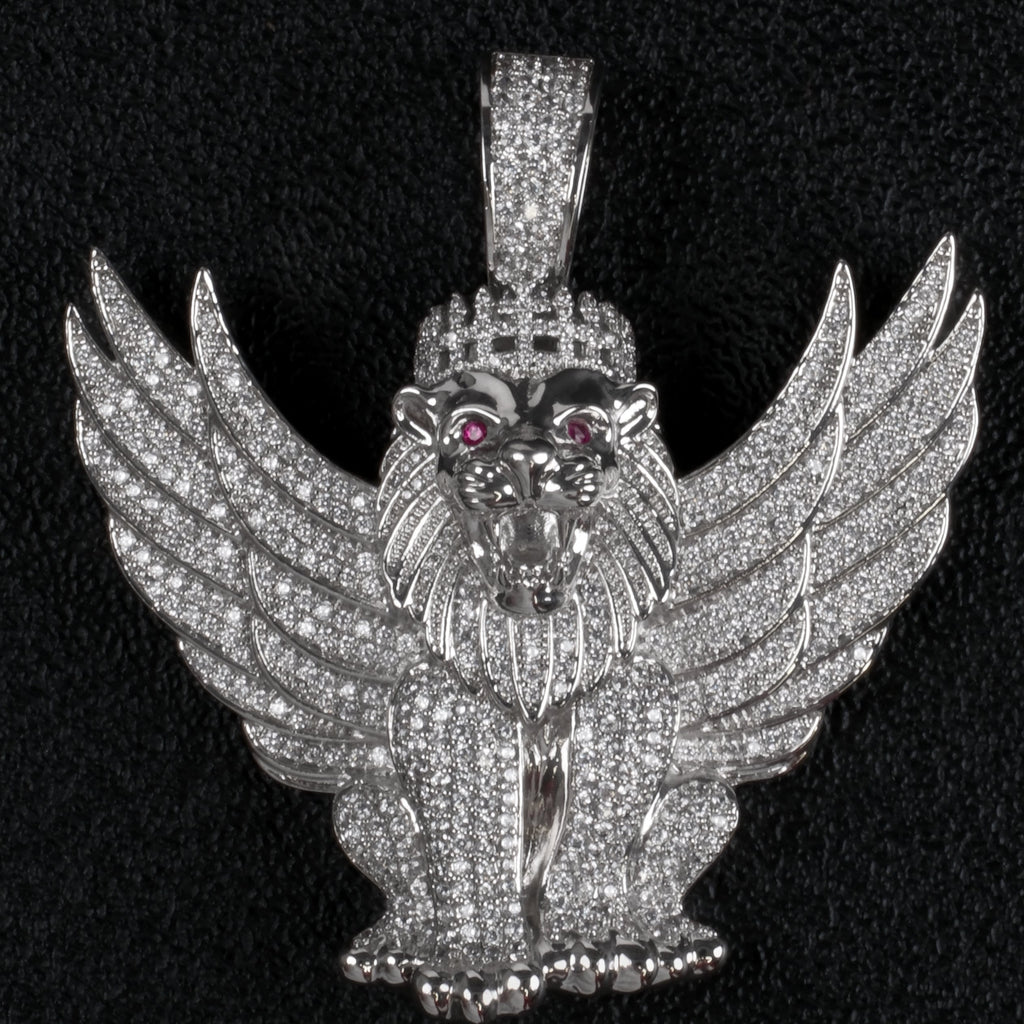 Hip Hop Winged Lion Moissanite Pendant
