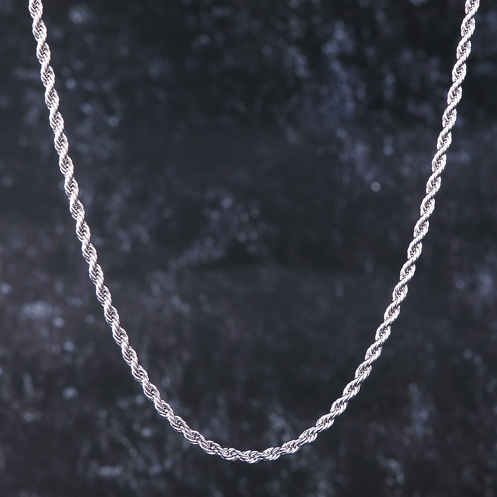 3mm Mens Rope Chain in White Gold