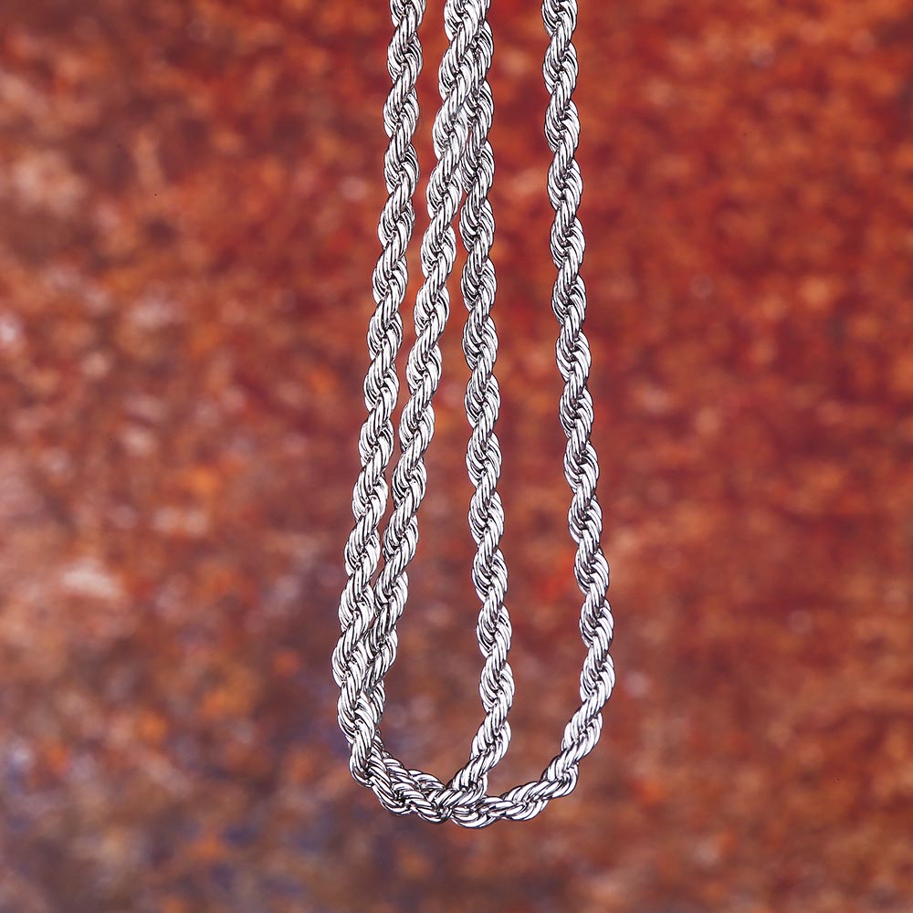 3mm Mens Rope Chain in White Gold