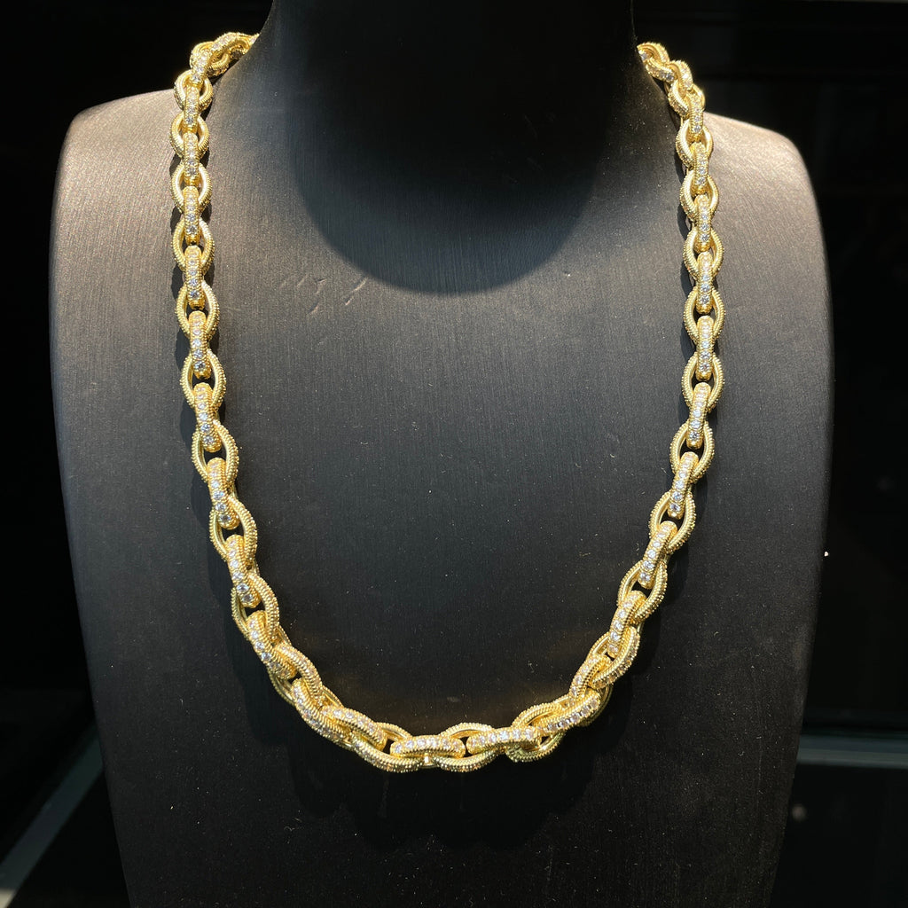 5mm Moissanite Cross Chain O-Link Necklace
