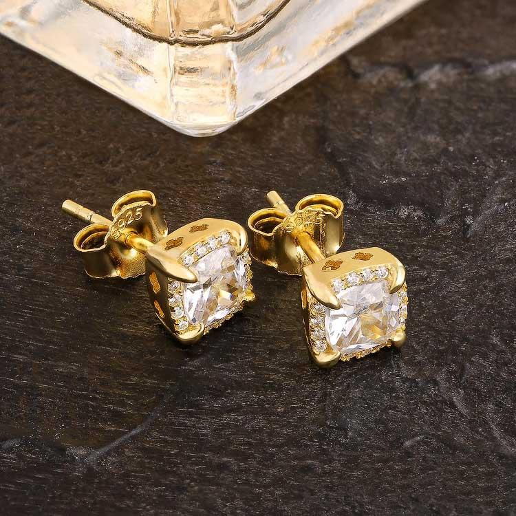 S925 & VVS Moissanite Princess Cut Moissanite Stud Mens Earrings