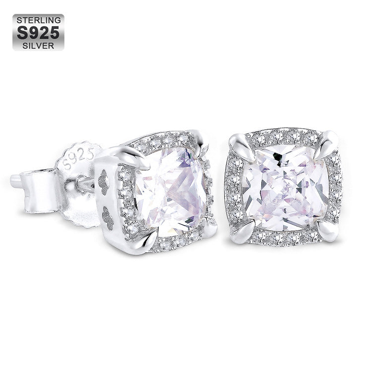 S925 & VVS Moissanite Princess Cut Moissanite Stud Mens Earrings