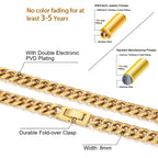 8mm Cuban Link Chain in 18K Gold for Men's