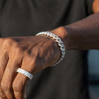 Moissanite Cuban Bracelet & Double Layer Design Ring Set