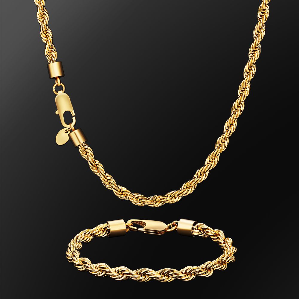 6mm Mens Rope Chain and Bracelet Set