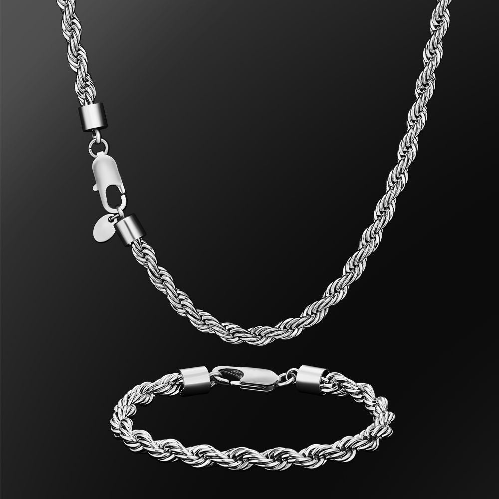 6mm Mens Rope Chain and Bracelet Set