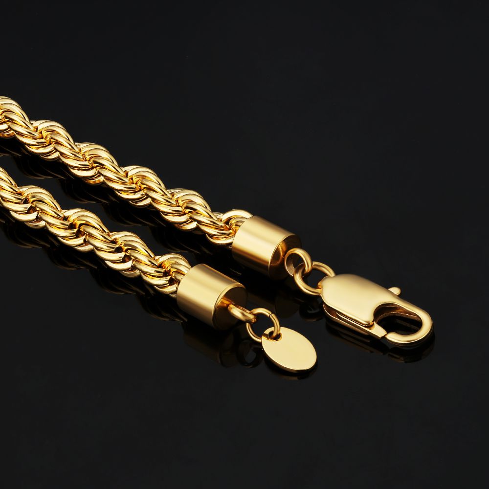 6mm Mens Rope Chain in 18K Gold/White Gold