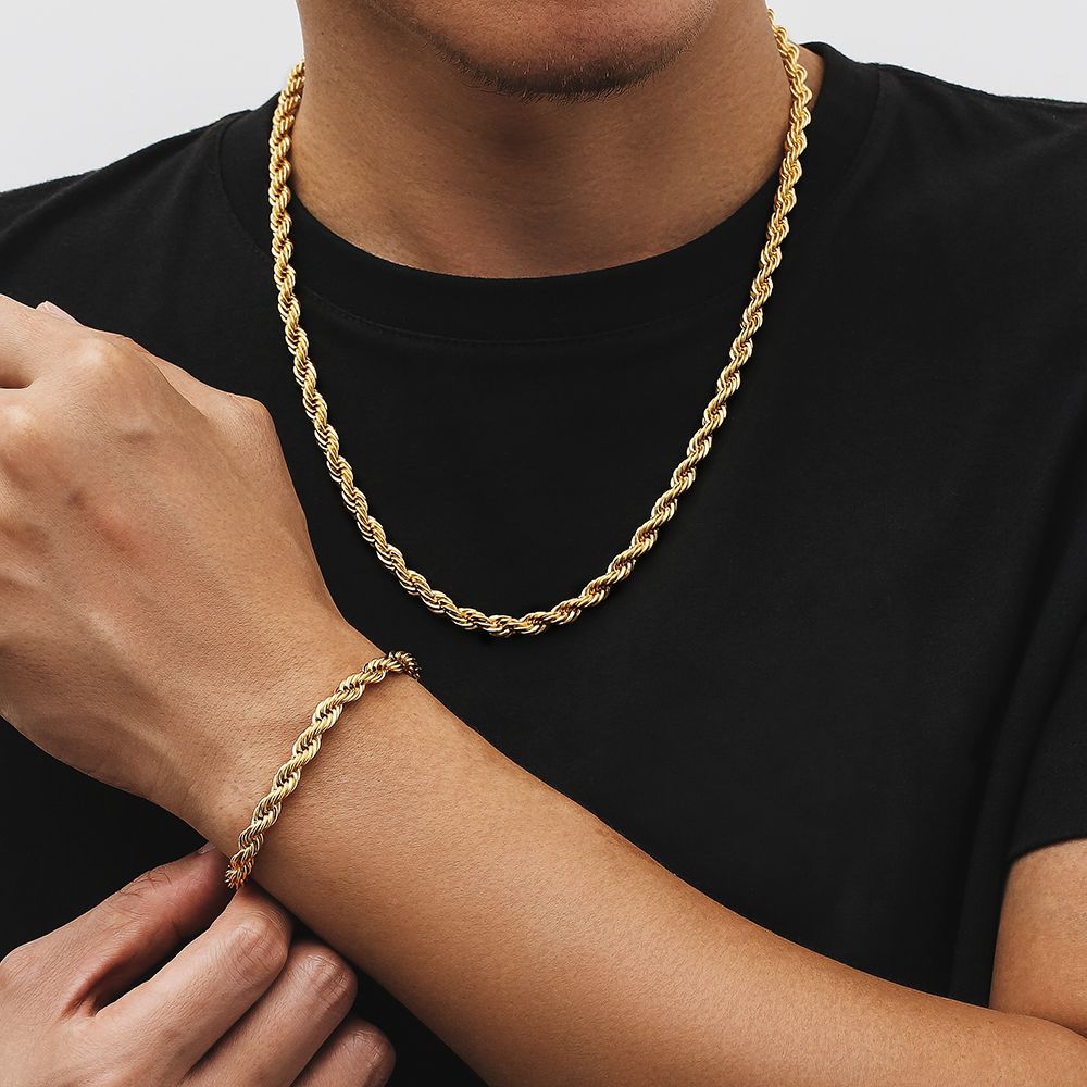6mm Mens Rope Chain and Bracelet Set
