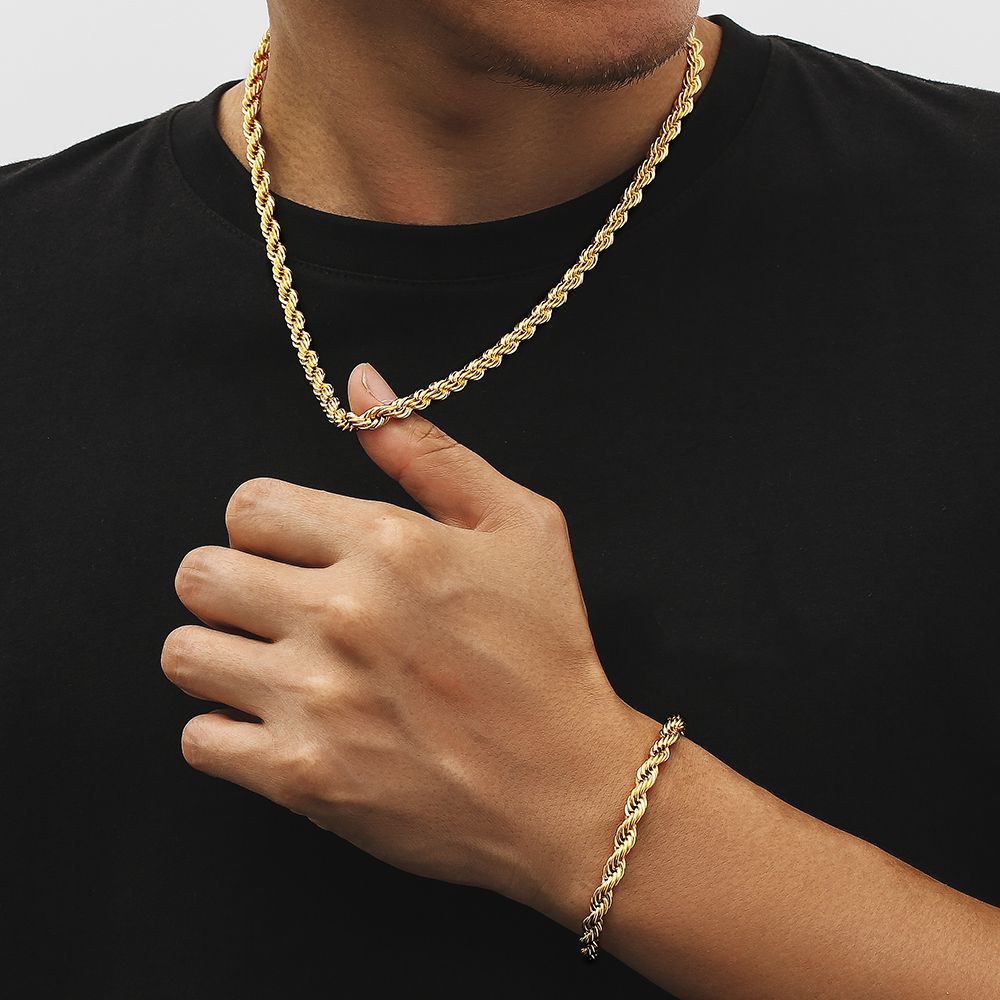 6mm Mens Rope Chain and Bracelet Set