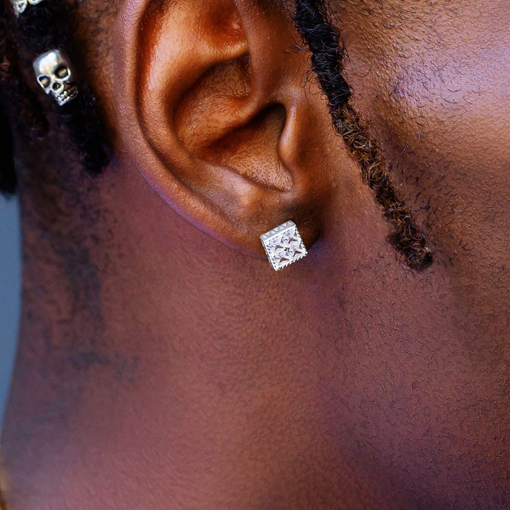 S925 Moissanite Princess Cut Diamond Stud Earrings for Men