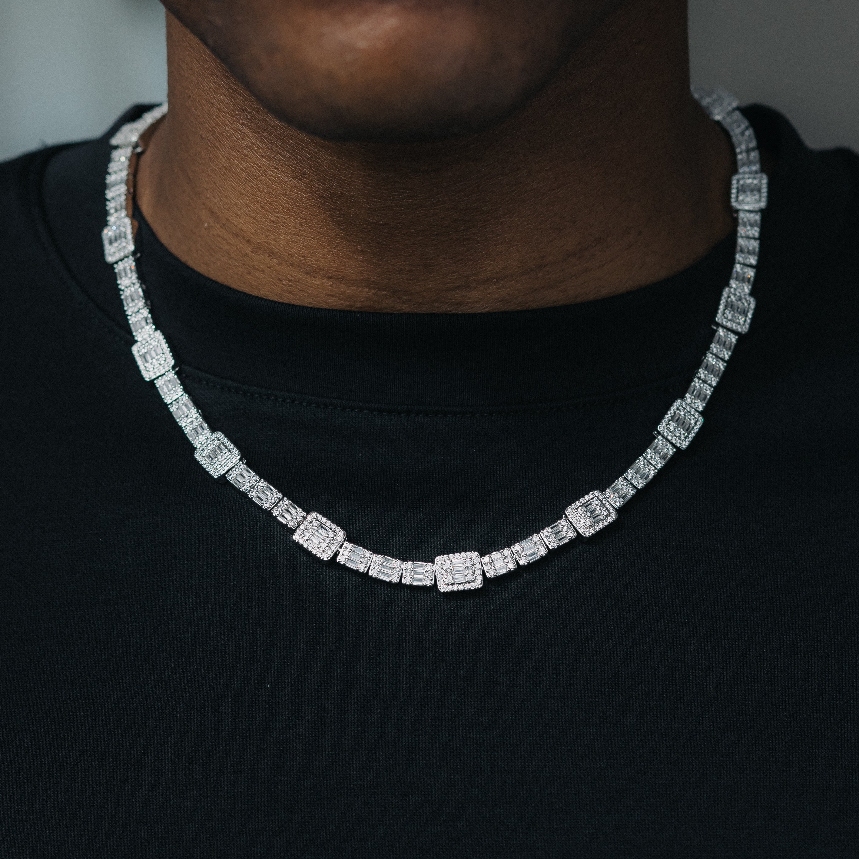 Moissanite Cluster Baguette Tennis Chain White Gold