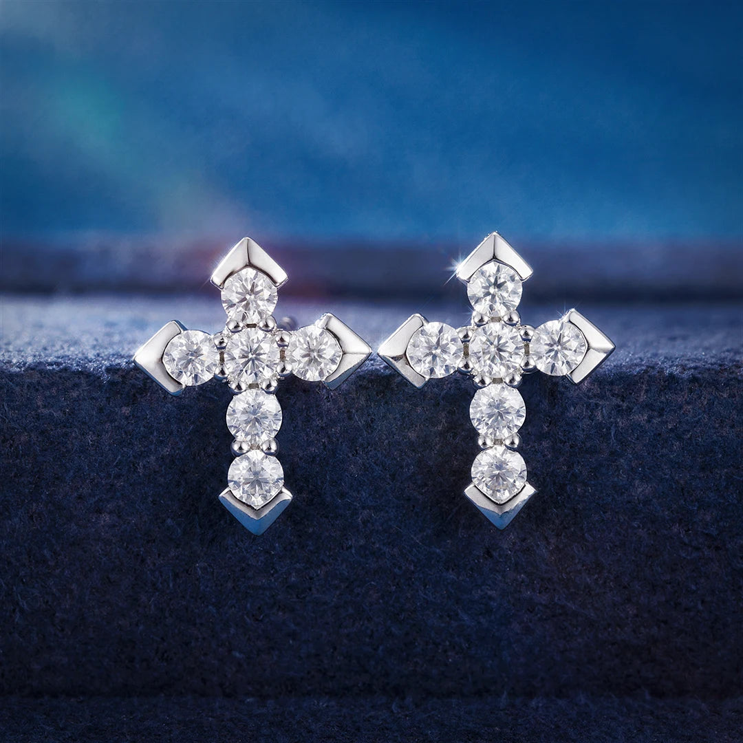 S925 Moissanite Micro Cross Stud Earrings