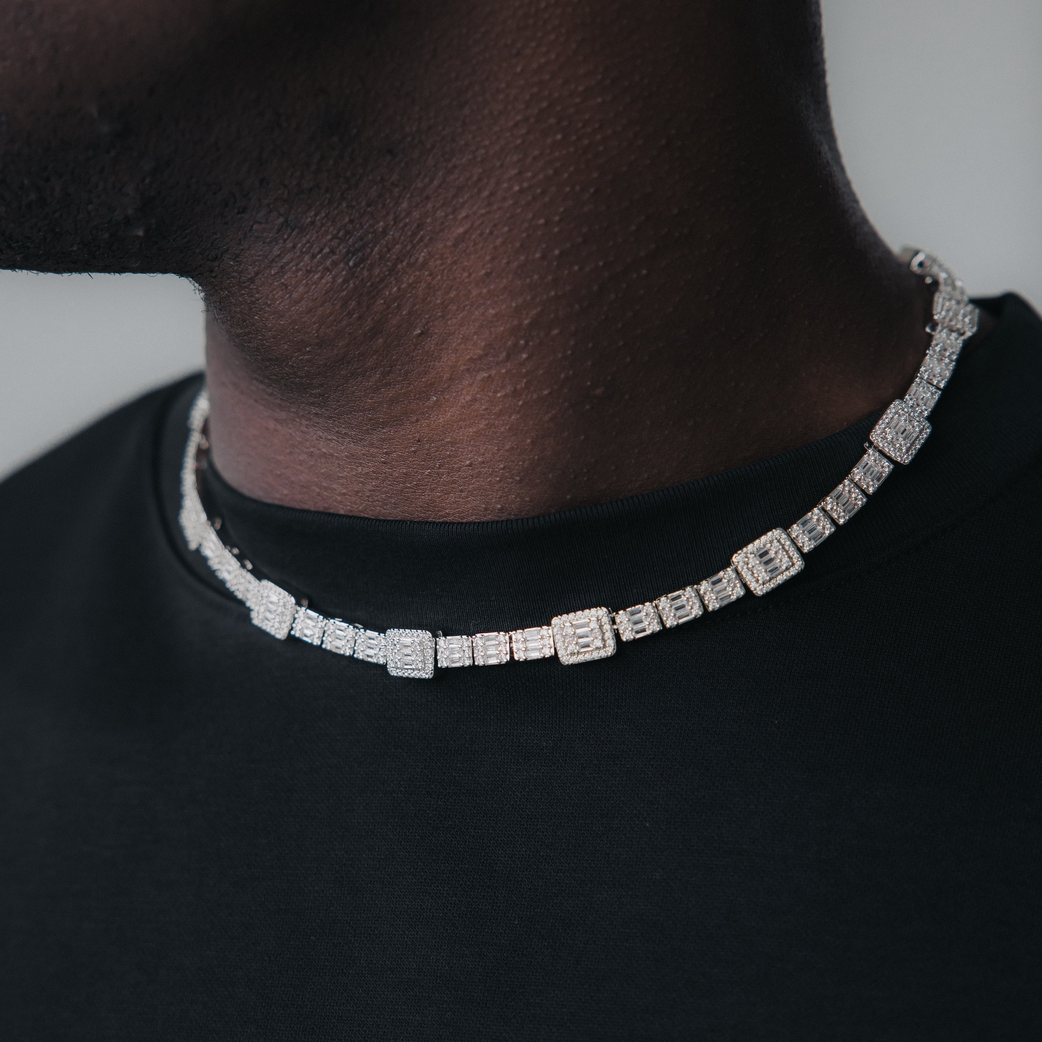 Moissanite Cluster Baguette Tennis Chain White Gold