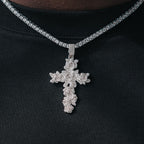 Rose Cross White Gold Moissanite Pendant