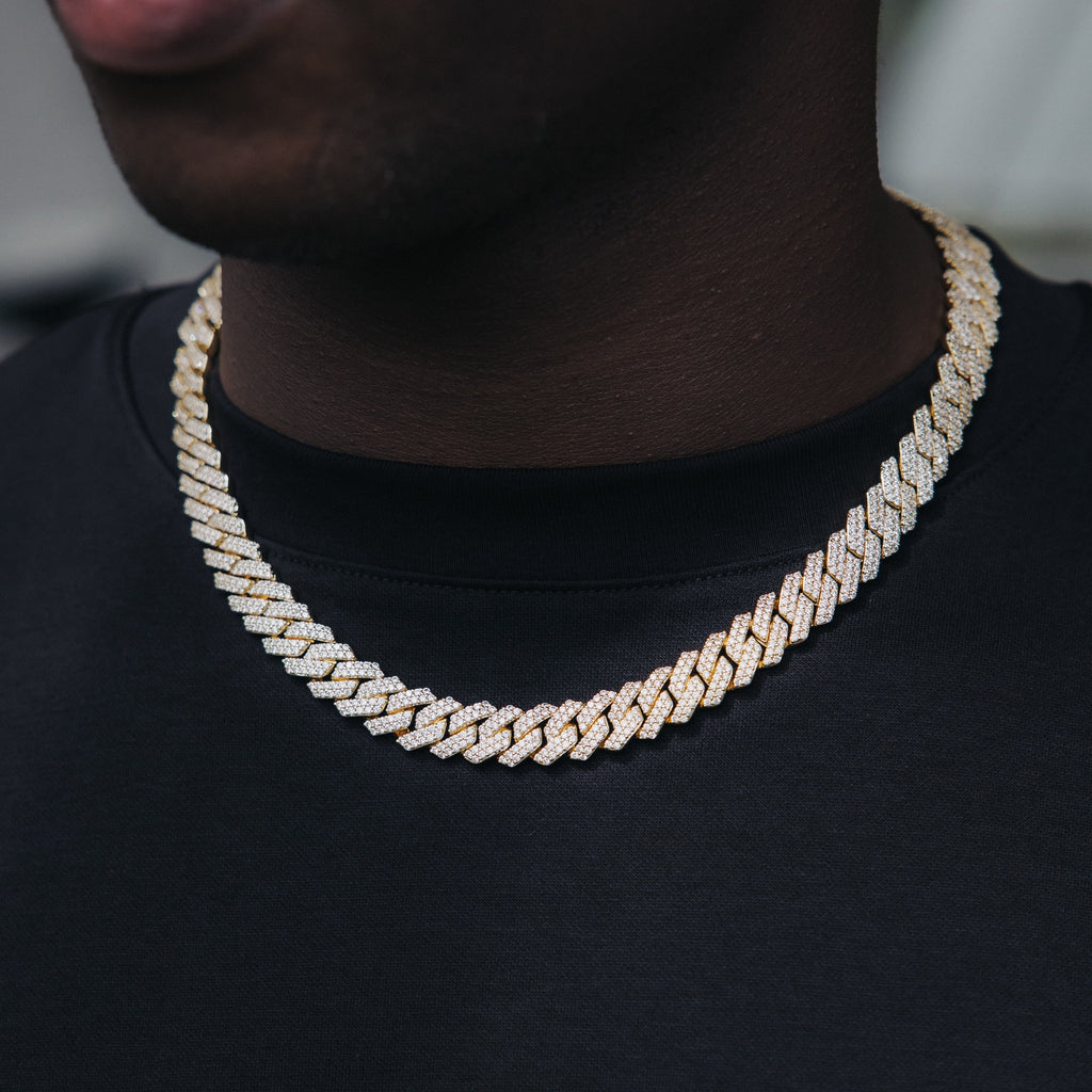 12mm Moissanite Diamond Prong Cuban Chain 18k Gold