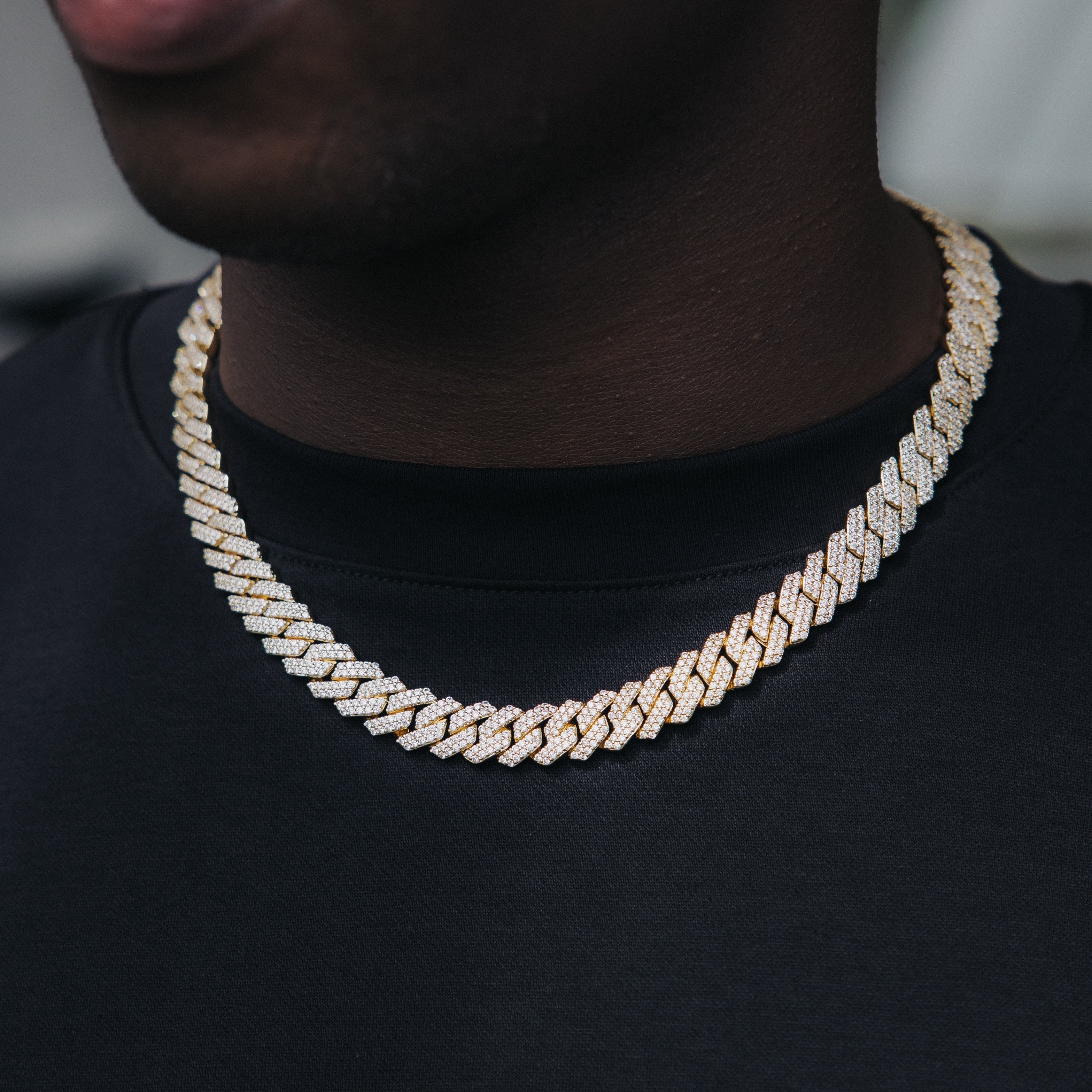 12mm Moissanite Diamond Prong Cuban Chain 18k Gold