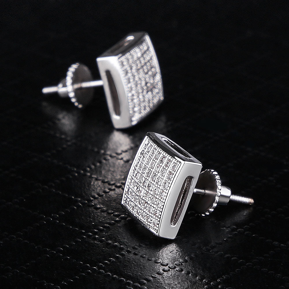 S925 Moissanite Square Diamond Stud Earrings for Men