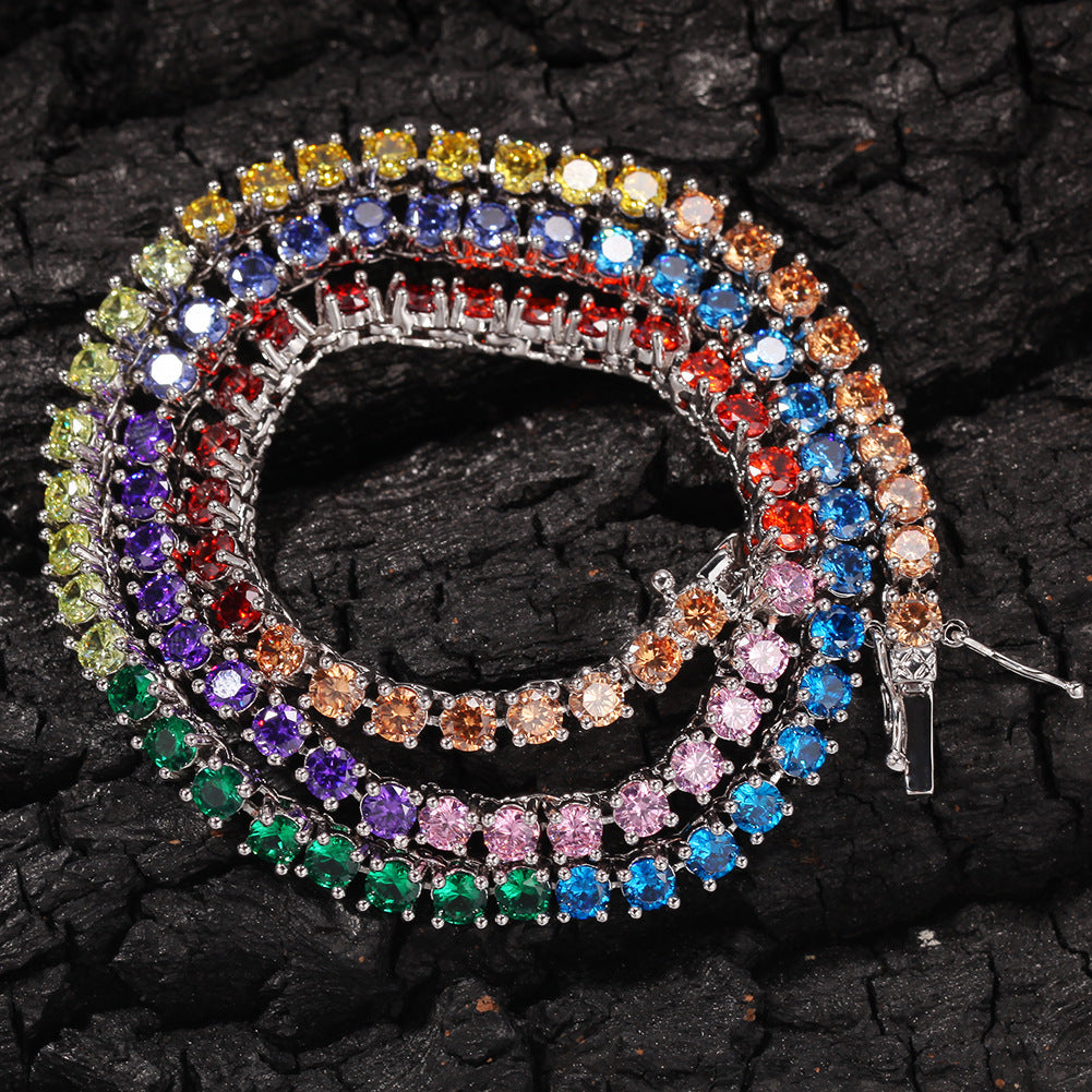Hip Hop Trend Colored Zircon Tennis Chain