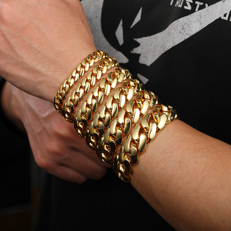 14/16/18/20mm Width 14K Gold Plated Glossy Large Cuban Chain