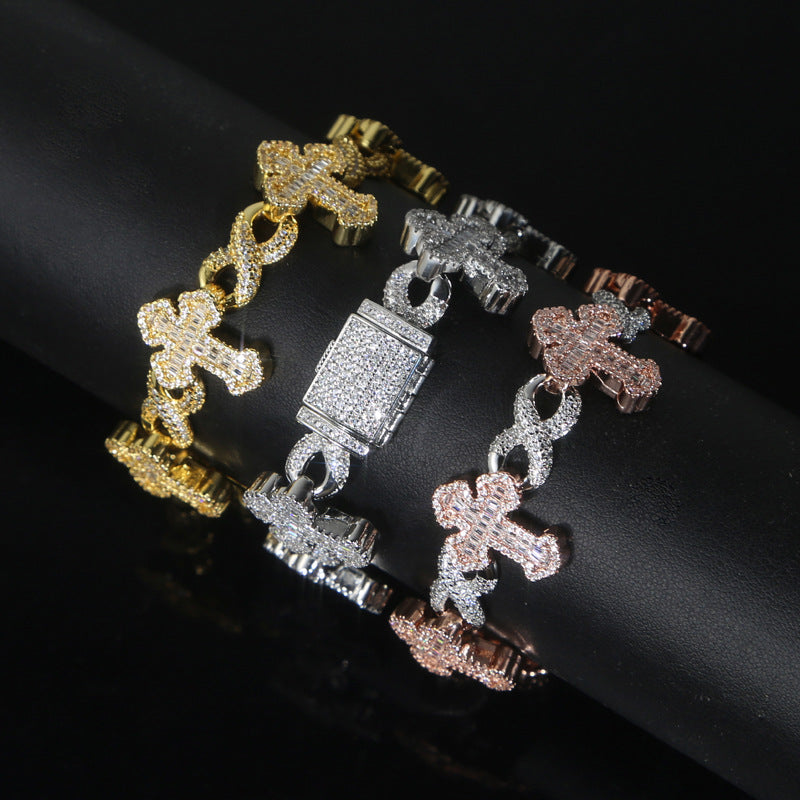 15mm Moissanite Cross Infinity Link Bracelet